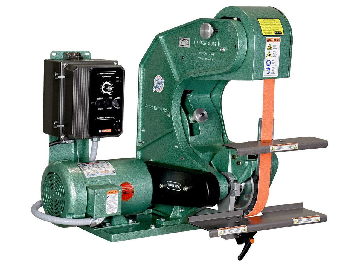 Burr King 72110 - 100 760 1.5 x 60 Three Wheel Belt Grinder w/ Blade Sharpener and Pedestal