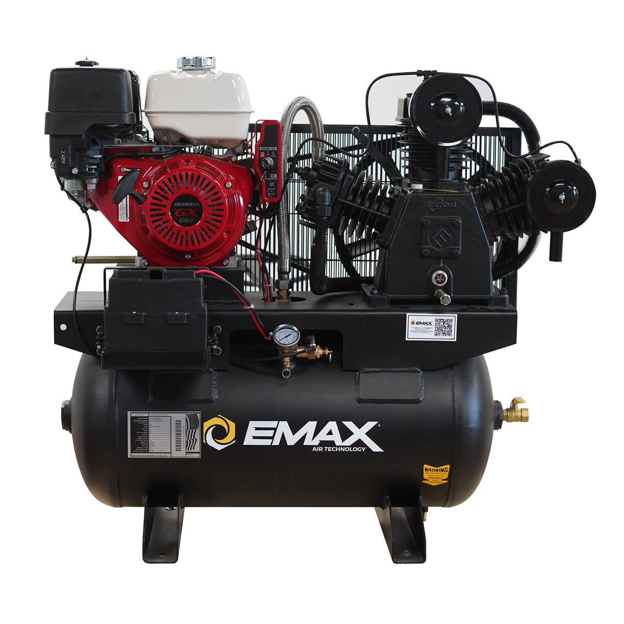 EMAX EGES1330ZT Honda GX Gas Driven w/Electric Start 13 HP 3Cyl 24CFM MAXFlo Splash Lubricated 30 Gal.Truck Mount Stationary Air Compressor