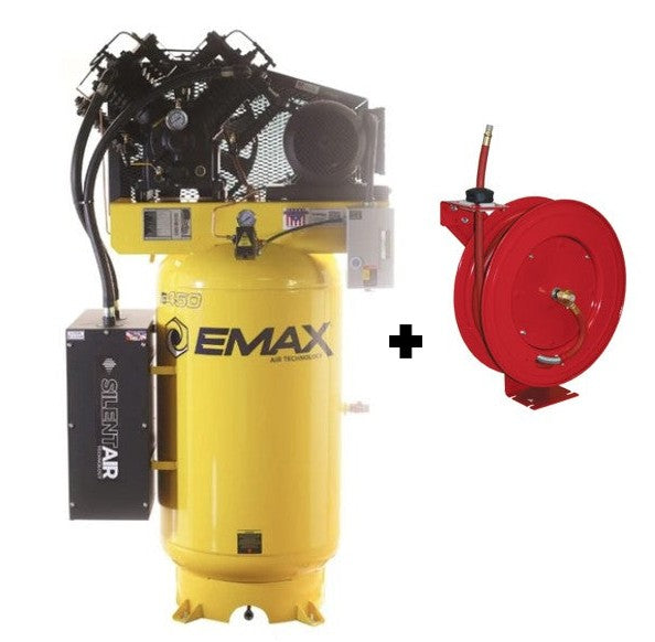EMAX ESP07V080V1  7.5 HP Air Compressor, 80 Gallon, 1 Phase, 2 Stage W/ Silent Air - FREE GOODS