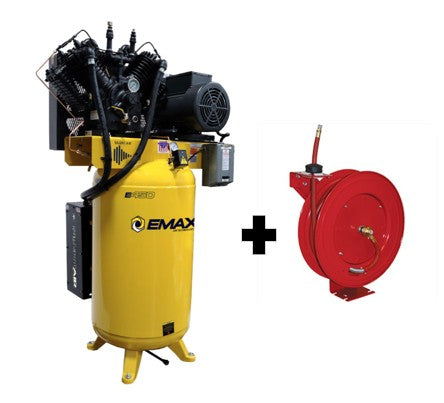 EMAX ESP07V080V3  7.5 HP Air Compressor, 80 Gallon, 3 Phase, 2 Stage Pressure Lubricated, Silent Air System - Free Goods