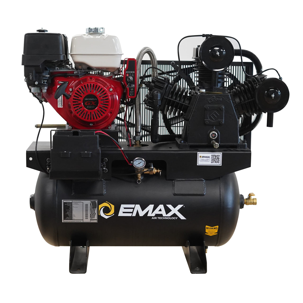 EMAX EGES1330ZT Honda GX Gas Driven w/Electric Start 13 HP 3Cyl 24CFM MAXFlo Splash Lubricated 30 Gal.Truck Mount Stationary Air Compressor
