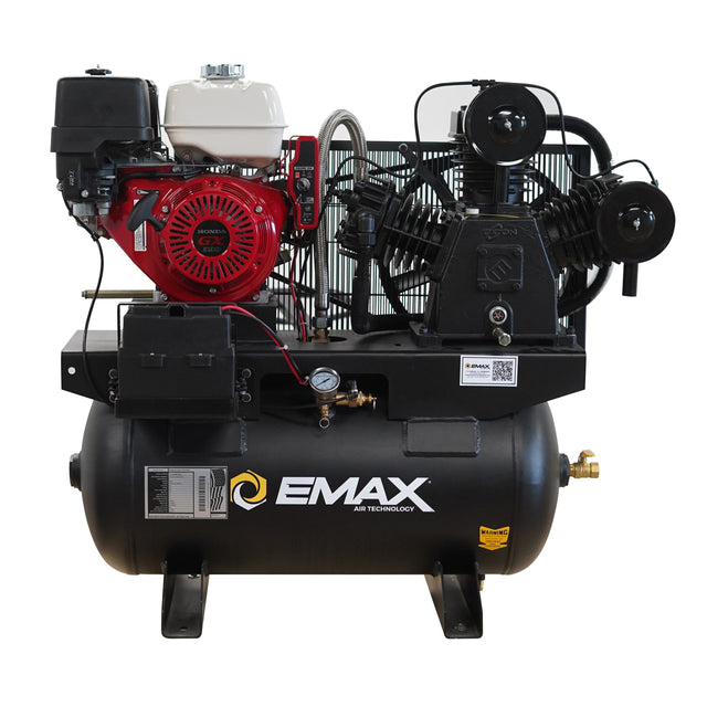 EMAX EGES1330ZT Honda GX Gas Driven w/Electric Start 13 HP 3Cyl 24CFM MAXFlo Splash Lubricated 30 Gal.Truck Mount Stationary Air Compressor
