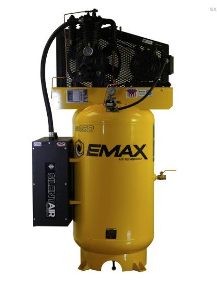 EMAX ESP05V080I1 E450 Series – 5 HP Air Compressor, 80 Gallon, 1 Phase, 2 Stage, Pressure Lubricated, Silent Air System