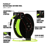 Flexilla L8611FZ Open Face Retractable Air Hose Reel, 3/8" x 50'