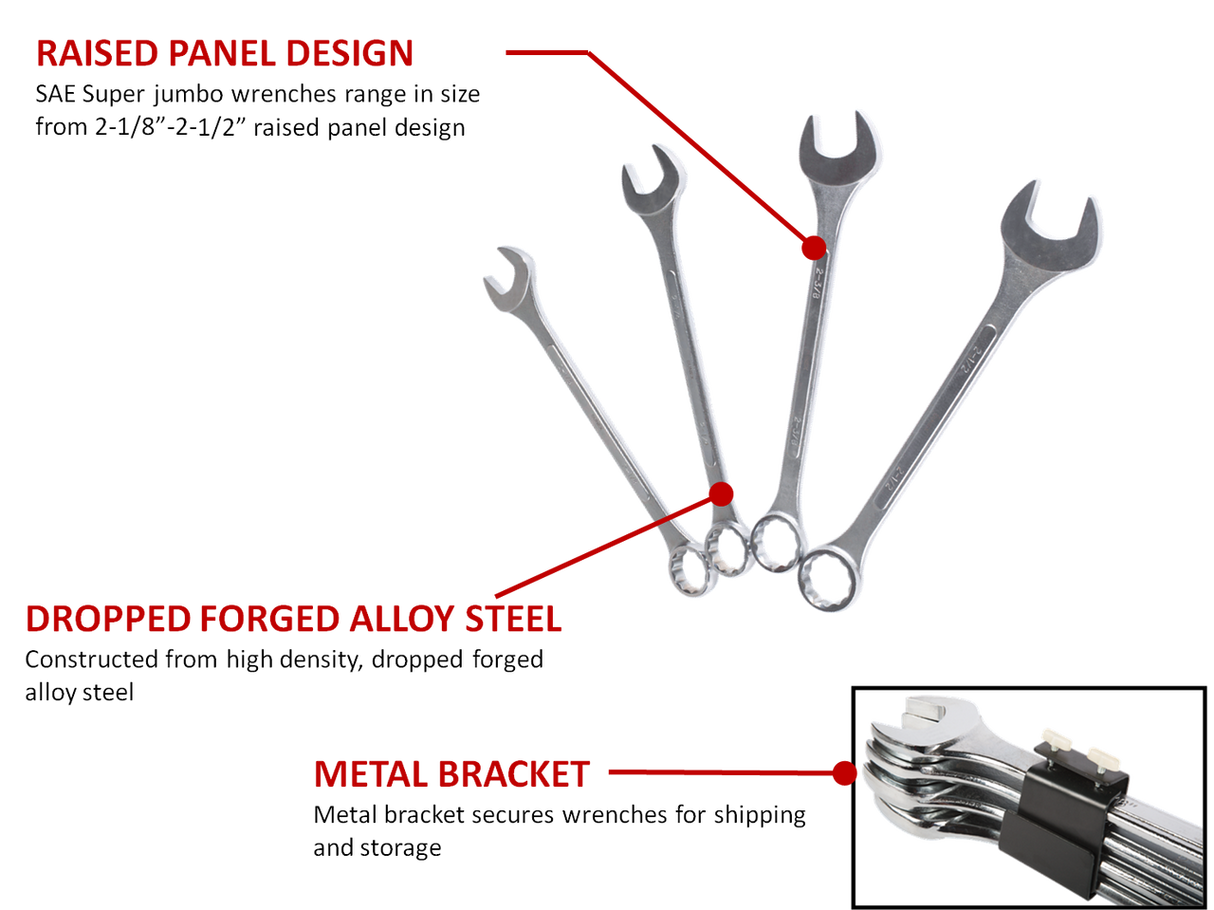 Sunex 9604 4 Pc. Raised Panel SAE Super Jumbo Combination Wrench Set