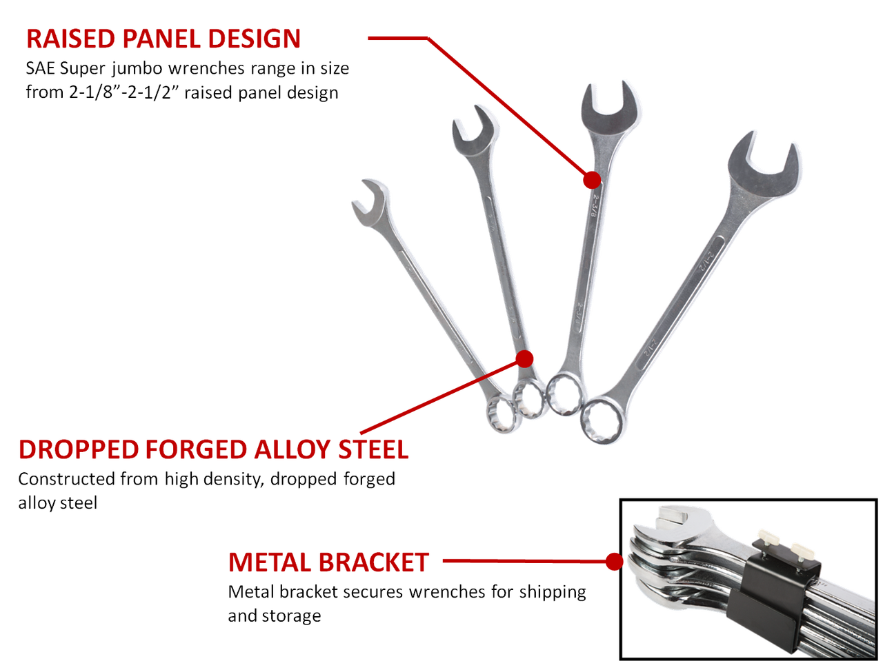 Sunex 9604 4 Pc. Raised Panel SAE Super Jumbo Combination Wrench Set