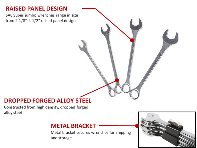 Sunex 9604 4 Pc. Raised Panel SAE Super Jumbo Combination Wrench Set