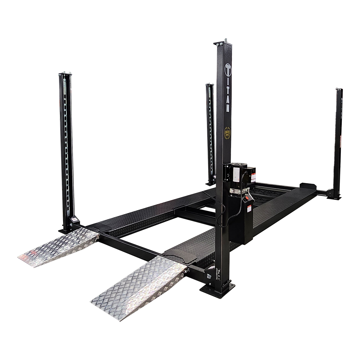 Titan Master Series SDPL-9KMS 9,000lb 4-Post Lift angled view 