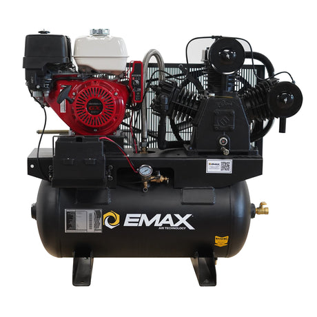 EMAX EGES1330ZT Honda GX Gas Driven w/Electric Start 13 HP 3Cyl 24CFM MAXFlo Splash Lubricated 30 Gal.Truck Mount Stationary Air Compressor
