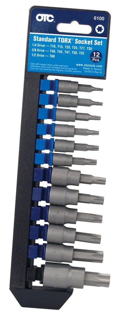 OTC 6100 12 pc. 1/4, 3/8 and 1/2 Square Dr. Bulletproof Torx Bit Socket Set