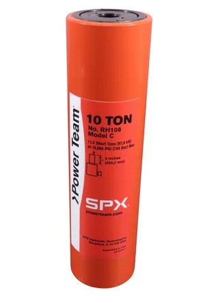Power Team RH108 10 Ton, 8" Stroke, Single Acting, Center Hole, Spring Return Cylinder
