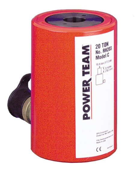Power Team RH203 20 Ton, 3" Stroke, Single Acting, Center Hole, Spring Return Cylinder