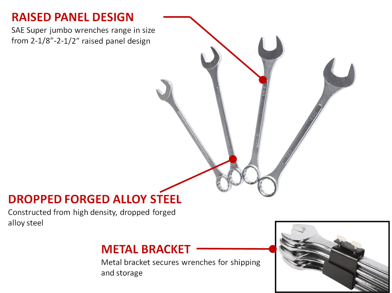 Sunex 9604 4 Pc. Raised Panel SAE Super Jumbo Combination Wrench Set