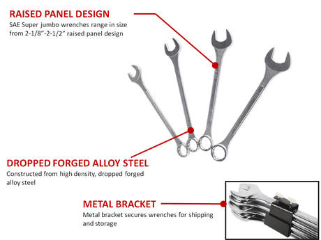 Sunex 9604 4 Pc. Raised Panel SAE Super Jumbo Combination Wrench Set